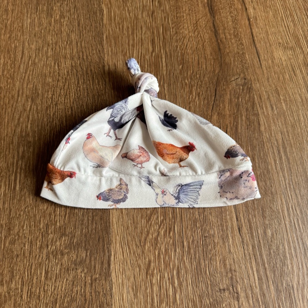 Baby Chicken Print Tie Knot Hat 0-3 months